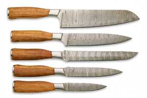 Ensemble de 5 couteaux de cuisine en acier Damas artisanal, manche en bois d'olivier - Product Image 5