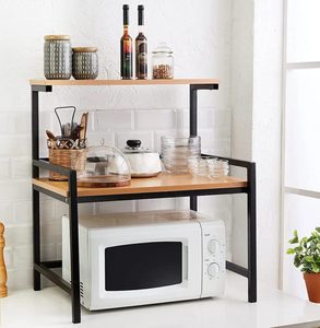 Estante de cocina de 3 niveles, soporte para microondas con marco de metal y estantes de madera para encimera, artículos domésticos, estante de cocina - Product Image 3