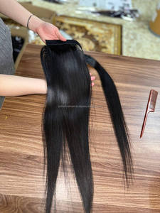 Hot Selling Zoi Hair Vietnam Vietnamese Virgin Hair <b>Wrap</b> Around Ponytail Bone Straight Long Customizable <b>Black</b> Style - Product Image 2