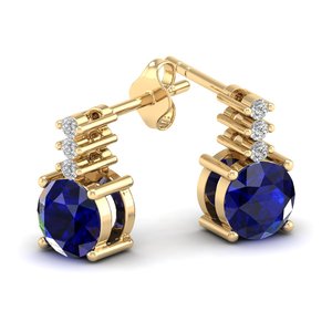 REYES Pendientes Personalizados de Oro de 14K con Diamantes Certificados por IGI, Corte Brillante Clásico Redondo, Gema de Zafiro Azul de 0.72Ct - Product Image 6