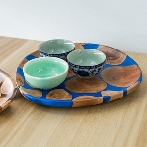 Plato de Servir de Madera de Acacia Natural y Resina, Vajilla Hecha a Mano para el Hogar, Cafetería y Restaurante, Plato de Madera Artesanal - Product Image 2