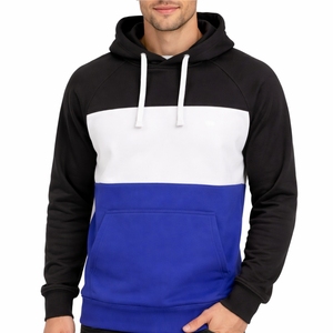 Sweat à capuche mi-lourd pour homme, coupe droite, en polaire, à blocs de couleur, manches raglan, couleur unie personnalisée, pour l'automne - Product Image 1