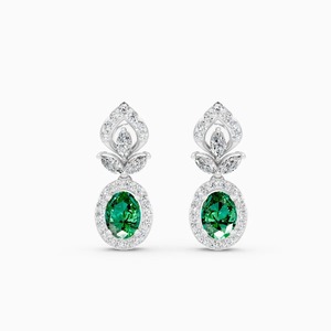 Boucles d'oreilles ovales vertes en forme de goutte d'eau, diamant de laboratoire vibrant de 0,92 ct, en or jaune, blanc et rose 9 carats - Product Image 2