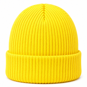 Bonnet unisexe jaune, couleur unie, bonnet chaud d'hiver, style décontracté, circonférence de la tête 56-58 cm, tricot en acrylique - Product Image 1