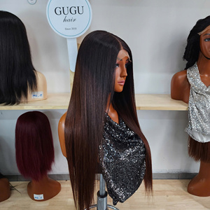 Nouvelle perruque magnifique de 24 pouces avec closure 5x5, cheveux humains vietnamiens lisses et soyeux, densité 180, 100% Ombré Brun Jaune - Product Image 2