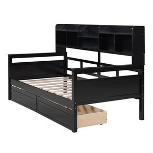 Espresso Twin Size Daybed with Wood Slat Support <b>Bedside</b> <b>Shelves</b> Two Drawers - Product Image 6