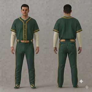 Custom Men's <b>Baseball</b> Uniform Set Green Yellow Striped Jersey Pants Breathable Button Closure Regular Fit All Seasons - Product Image 1