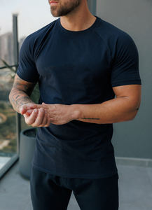 T-shirt pour homme en coton 100% uni, coupe classique, manches courtes, vêtements de sport, tissu extensible, tee-shirt de performance, logo personnalisé - Product Image 3