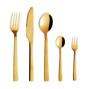 Vintage Bamboo Handle Flatware <b>Set</b> With Gold Tone <b>Spoon</b> <b>Fork</b> <b>Knife</b> Durable Mirror Polish Cutlery for Wedding - Product Image 2