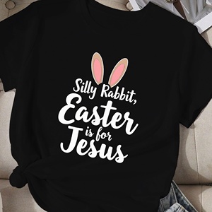 T-shirt décontracté imprimé pour femme Silly Rabbit Easter Is For Jesus avec motif oreilles de lapin, col rond, manches courtes, printemps-été - Product Image 6