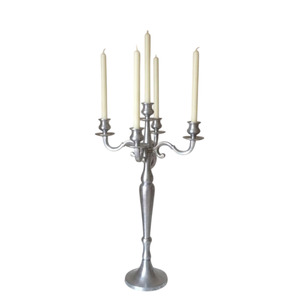 Stylish 5 Light <b>Silver</b> Matte Metal Candelabra Stand Antique Design Durable Aluminum <b>Candlestick</b> Holder For Dining Table Decor - Product Image 2