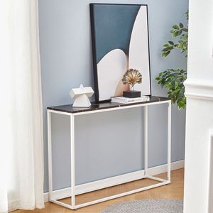 Consolle d'ingresso in MDF color oro, tavolo da divano in finto marmo per soggiorno e ingresso, elegante mobile per l'ingresso - Product Image 2