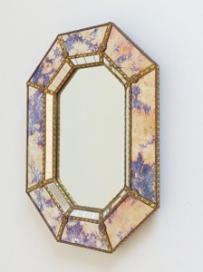 Art Deco Octagonal Wall <b>Mirror</b> With Floral Glass Panels And <b>Gold</b> Metal Frame Decorative Framed Design - Product Image 1