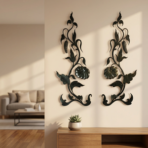 Plaque murale rectangulaire florale en fer avec impression numérique, finition nickel <span class=keywords><strong>noir</strong></span>, pièce d'art décorative en métal forgé pour la maison - Product Image 4