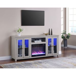 Mueble para TV Ellington de 70 Pulgadas con Chimenea, Color Gris Claro, con Gabinetes con Luces LED, Estantes y Calefactor - Product Image 1