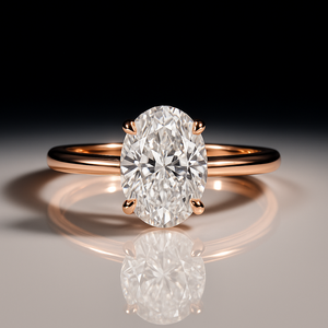 Stunning Oval Prong Solitaire Engagement <b>Ring</b> With 1Ct Lab Grown Diamond And Hidden Halo 18K Yellow White Rose Gold Option - Product Image 4