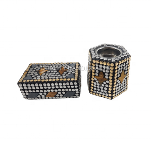 Meilleur design, brûleur de bakhoor arabe tout-en-un, bois, résine, laiton, incrustation métallique, parfum de rose, usage religieux, personnalisable, Moyen-Orient - Product Image 1