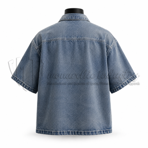 Camisa de mezclilla personalizada para hombre, de manga corta, con cremallera completa, con pedrería, estilo urbano, fabricante OEM de marca privada - Product Image 2