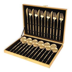 Ensemble de couverts en acier inoxydable brossé or de qualité supérieure, élégant, pour la table, pour mariage, hôtel, restaurant - Product Image 1