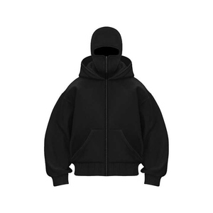 Sweat-shirt à capuche cagoule 100 % coton personnalisé pour homme, épais, coupe oversize, double capuche avec fermeture éclair et épaules tombantes - Product Image 2