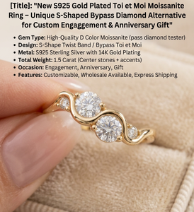 Anillo de Compromiso de Lujo con Baño de Oro de 14K, Diseño en Forma de S, con Topacio y Circonita Brillante, Corte Ondulado de 4 Piedras para Mujer - Product Image 6