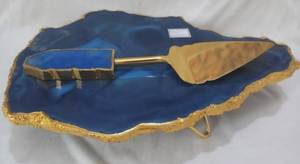 Ensemble de supports à gâteaux en résine Blue Ocean faits à la main avec bord doré, 6 dessous-de-verre, compatibles lave-vaisselle et congélateur - Product Image 4