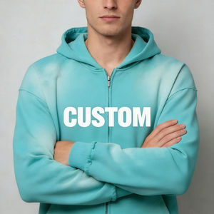Wholesale Men's Turquoise <b>Zip</b>-Up <b>Hoodie</b> Regular Fit Cotton French Terry Casual Hooded Sweatshirt with Front <b>Pocket</b> Winter Wear - Product Image 5
