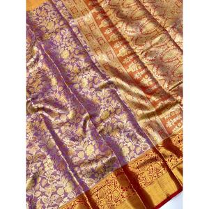 Sari en soie Kanjivaram lavande, tissage traditionnel Zari, Jaal, vêtements indiens et pakistanais - Product Image 2