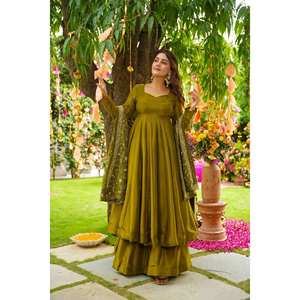 Vestidos de noche Vestido Anarkali con Secuencia de bordado Trabajo para fiesta Look - Product Image 4