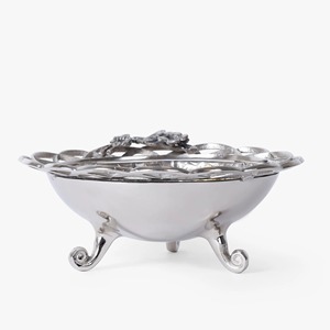 Vintage Metal <b>Serving</b> <b>Bowl</b> <b>with</b> <b>Lid</b> Polished Finish Three Scroll Feet Party Decorative Dishwasher Safe - Product Image 5