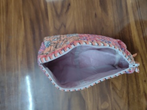 Bohemian Embroidered Cosmetic Bag Red Textile Zipper Closure Portable Small Makeup Pouch With Handle Lightweight Puffer - Product Image 2