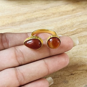 Buyer Favorite Boho Carnelian Brass <b>Ring</b> 18k Gold Plated <b>Open</b> Band Statement Jewelry Vintage Double Stone Women Wholesale <b>Ring</b> - Product Image 2
