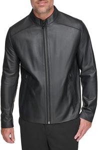 Blouson de motard en cuir élégant et audacieux pour homme, disponible en rouge, noir et marron, style urbain, avec poignets ajustables et fermeture éclair. - Product Image 3