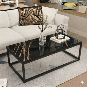 Modern Coffee <b>Table</b> with Marble Top & <b>Gold</b> Metal Frame Stylish Center <b>Table</b> for Living Room Décor, Elegant Sofa <b>Table</b> - Product Image 5