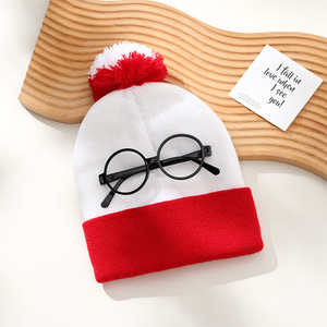 หมวกบีนนี่ลายทางน่ารักพร้อมแว่นตาและพู่สำหรับผู้ใหญ่ - Product Image 4