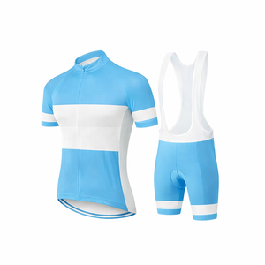 Ensemble de cyclisme personnalisé bleu ciel et blanc pour hommes, avec salopette et short, respirant, séchage rapide, pour course sur route, avec logo personnalisé - Product Image 1