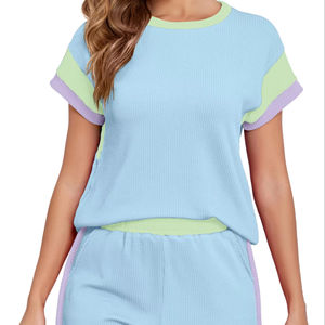 Conjunto de Ropa Casual para Mujer con Logotipo Personalizado, 100% Algodón, Camiseta de Manga Corta y Pantalones Cortos, Cuello Redondo, Conjunto de 2 Piezas - Product Image 5
