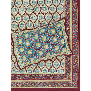 Sábana Plana de Algodón Estampada a Mano con Diseño Geométrico, Color Granate, 200 Hilos, Transpirable, para Uso Doméstico, Hotelero y de Lujo, para Cama Doble - Product Image 1