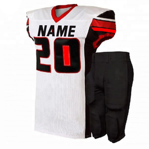Ensemble de maillot et pantalon de football américain personnalisé par sublimation, blanc, rouge, noir, numéro 20, pour homme adulte, respirant, en polyester - Product Image 1