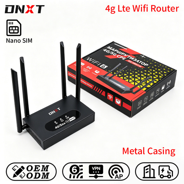 DNXT 4g Lte Wifi Router LTE Cat4 2.4GHz Wifi 6 Router Metal Casing 4g Wifi Router Foldable Antenna 4g Router Wifi Home Use