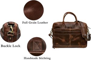 Elegant Vintage Genuine Leather Laptop Briefcase Soft Satchel <b>Bag</b> Brown <b>Computer</b> Messenger Design for Office Travel Men Women - Product Image 5