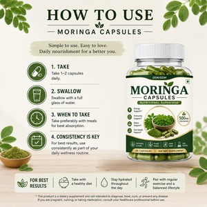 Capsules de Moringa entières, 60 unités, complément alimentaire botanique naturel, capsules de Moringa adaptées à une utilisation quotidienne, favorisant l'énergie - Product Image 4