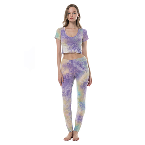 Ensemble 2 pièces pour femmes, tie-dye, manches longues, col rond, tricot décontracté en coton et élasthanne, coupe ample, pantalon long, haut, à porter en toutes saisons - Product Image 3