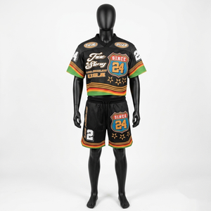 Premium 180 GSM polyester mesh t shirt and shorts <b>set</b> black multicolor stripe panel sublimation custom logo for men's <b>set</b> - Product Image 1