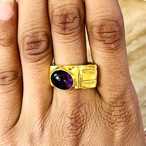 Trendy Bohemian Amethyst <b>Ring</b> Chunky Brass Band <b>for</b> <b>Men</b> 18k Gold Plated Minimalist Signet Heavy Jewelry <b>for</b> Wholesale/OEM/ODM - Product Image 5