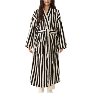 Striped Terry <b>Bathrobe</b> Plush Robe Unisex Luxury Soft Breathable Seamless Ultra Absorbent Spa for Women and <b>Men</b> - Product Image 1