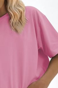 Nouveau T-shirt rose oversize pour femme 2026, manches courtes, col rond, coupe ample, 100 % coton jersey respirant, style printemps-été - Product Image 3