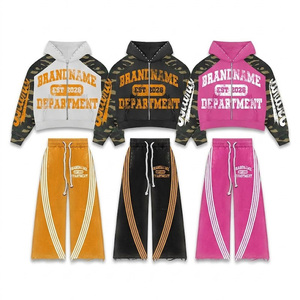Survêtements vintage brodés pour hommes : sweat à capuche et pantalon de jogging style tapé, fermeture éclair sur le devant, impression de logo personnalisé - Product Image 6