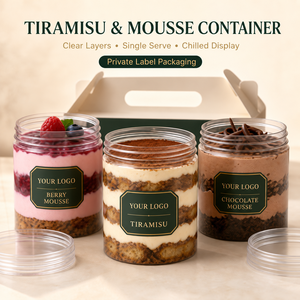 Contenant en plastique transparent personnalisé pour tiramisu et <span class=keywords><strong>mousse</strong></span> au chocolat, pot à dessert pour emporter, portion individuelle, marque privée - Product Image 1