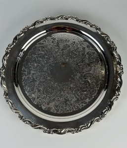 Vintage Silver Charger <b>Plate</b> <b>Large</b> Capacity Deep <b>Plates</b> Round Custom Size Dining Tableware Silver Dish Custom Design Border - Product Image 1